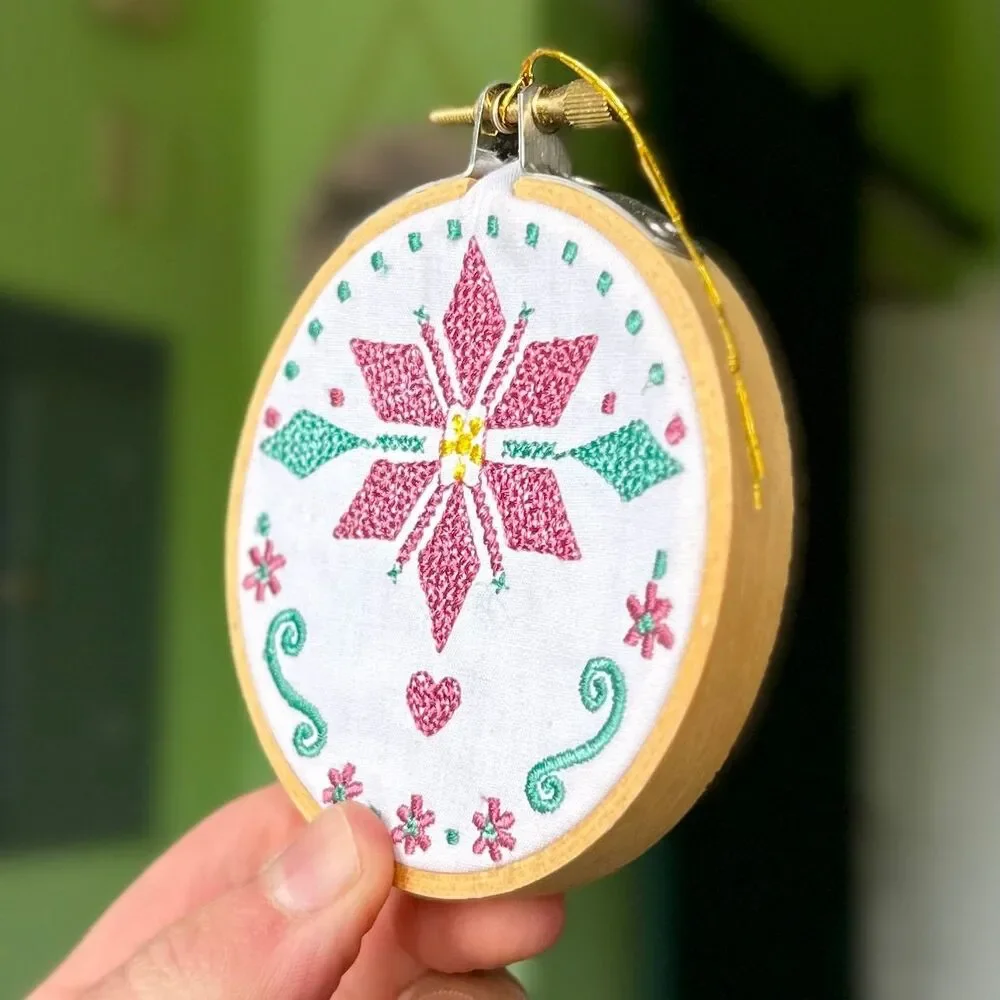 VTG Sewn Seasonal Snowflake Winter Round Wall Sign Accent Decor